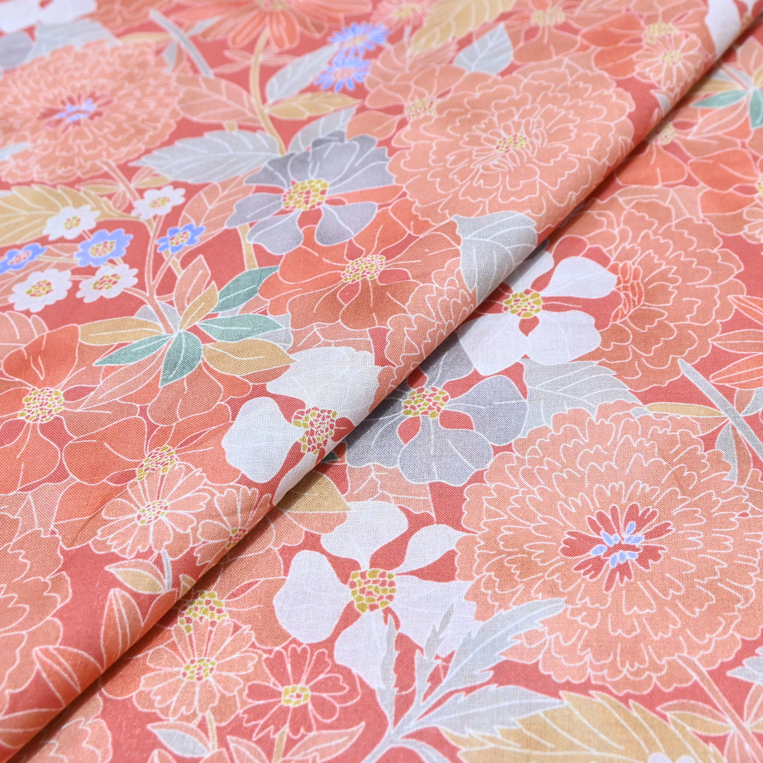 Rusty Orange Vines Italian Lawn Print Fabric