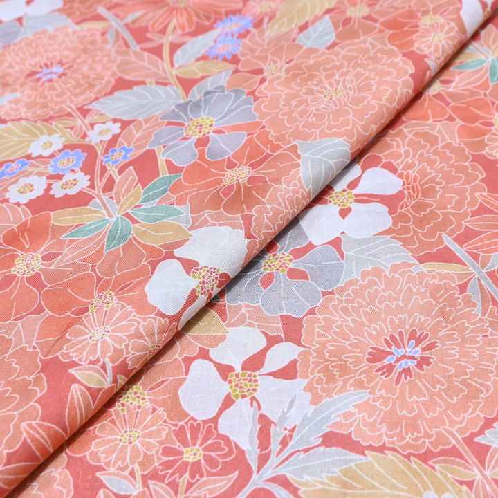 Rusty Orange Vines Italian Lawn Print Fabric