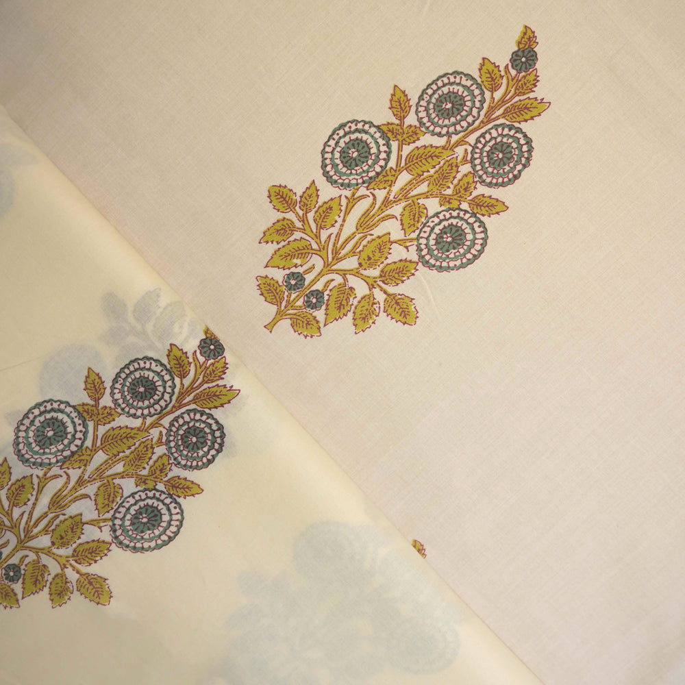 Traditonal bagru print on off-white cotton fabric