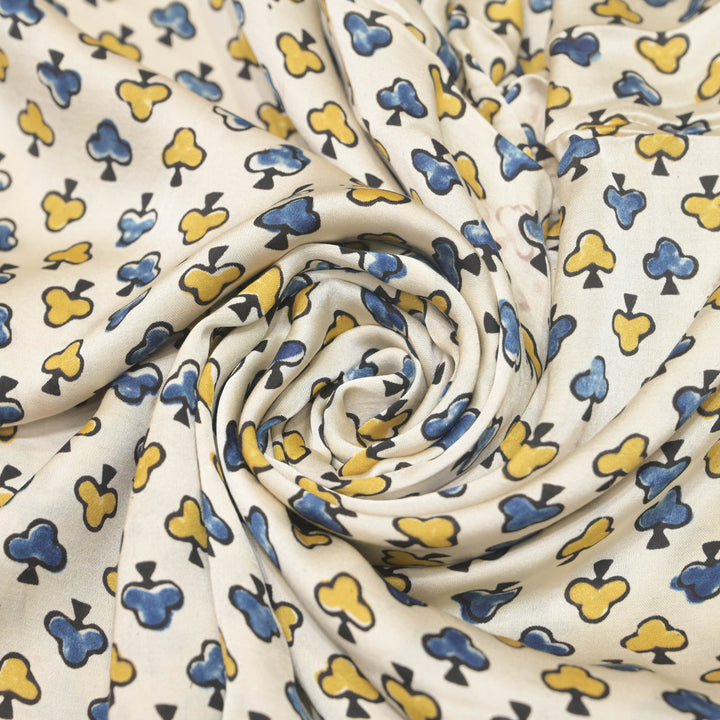 White Modal Satin Fabric in Digital Print