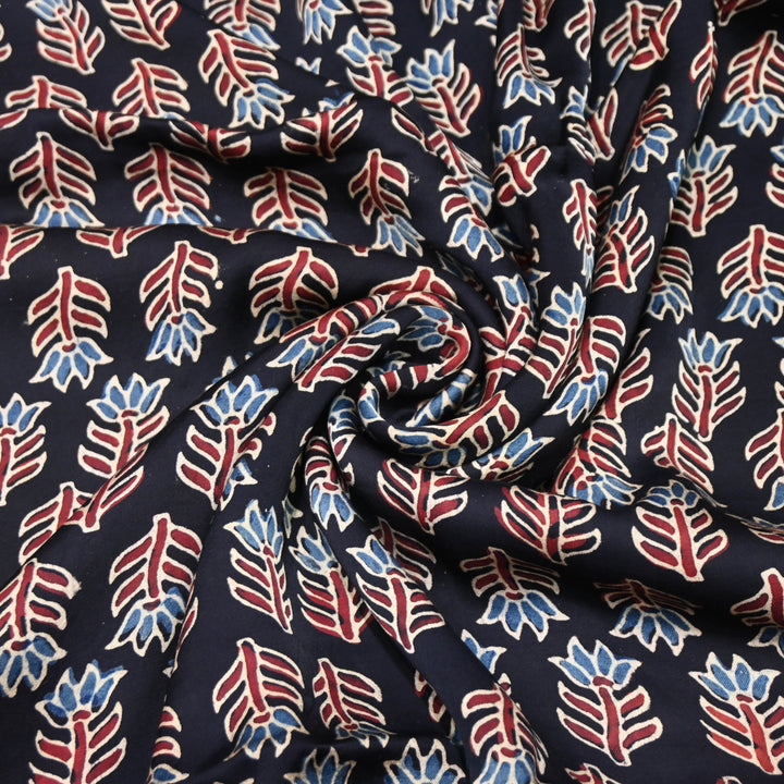 Midnight Navy Blue base Modal Satin Fabric in Digital Print.