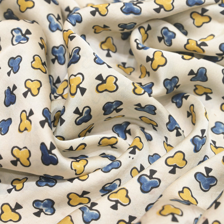 White Modal Satin Fabric in Digital Print