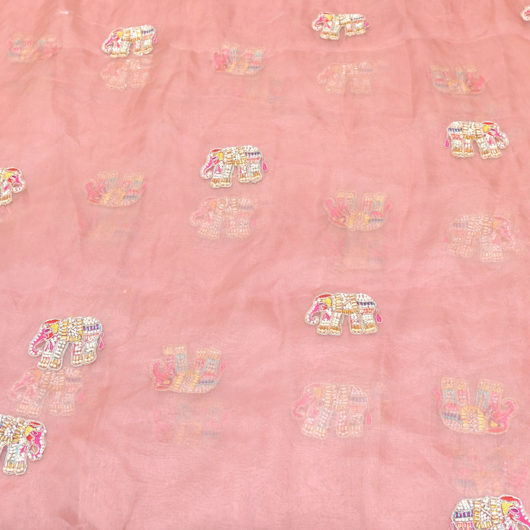 Dyed Silk Organza Moti With Zari Embroidery Fabrics