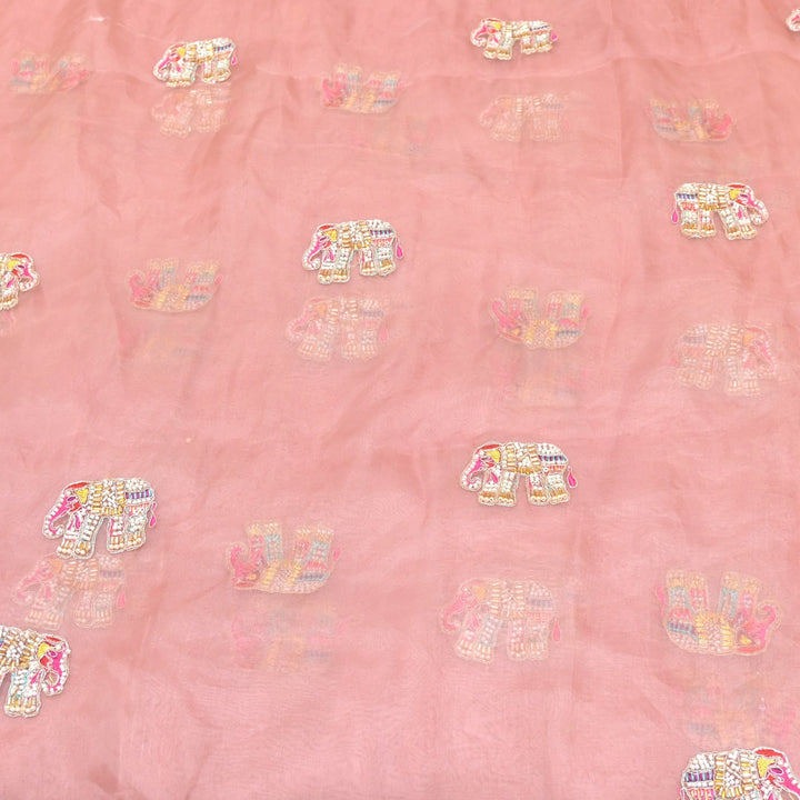 Dyed Silk Organza Moti With Zari Embroidery Fabrics