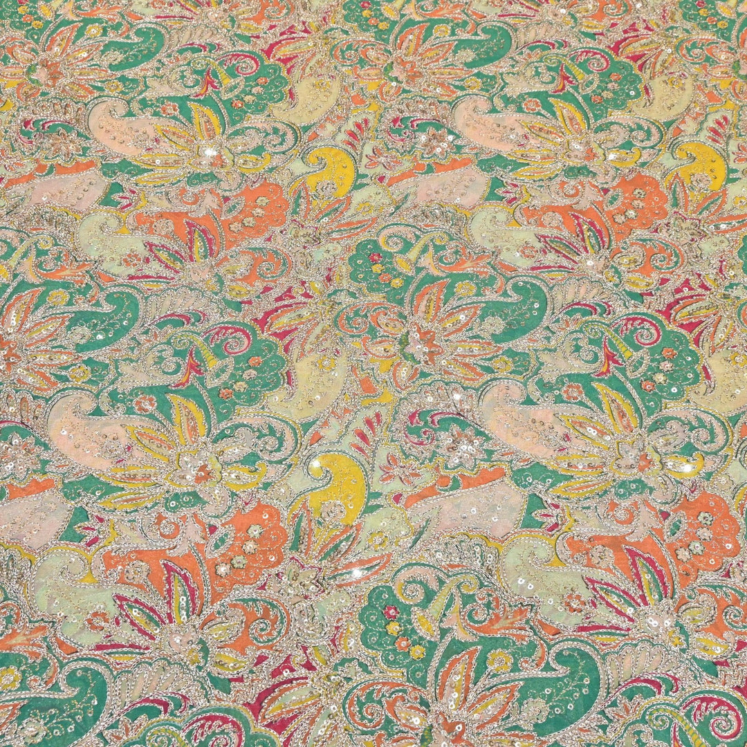 Viscose Georgette  Position Prints, Zari Sequin Embroidery Fabrics