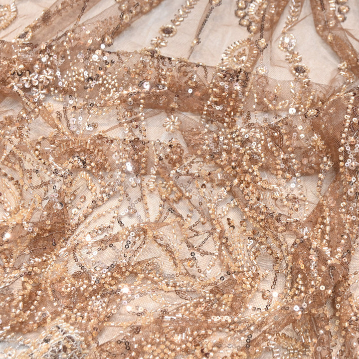 Premium Imported Heavy Moti, Beaded & Sequins Embroidered Net Fabric- 8828138-02