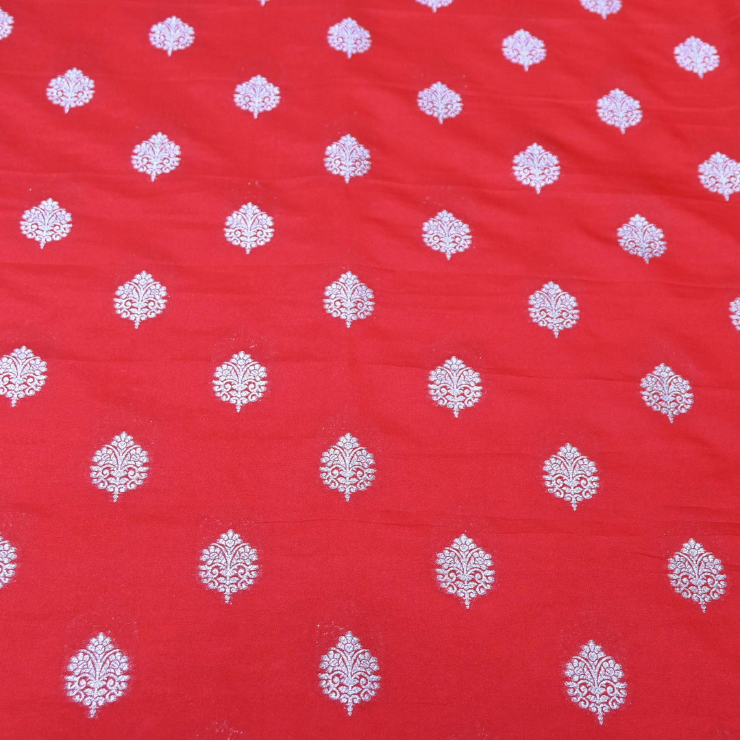 Persian Red Color Katan Silk Zari Buti Brocade Fabric