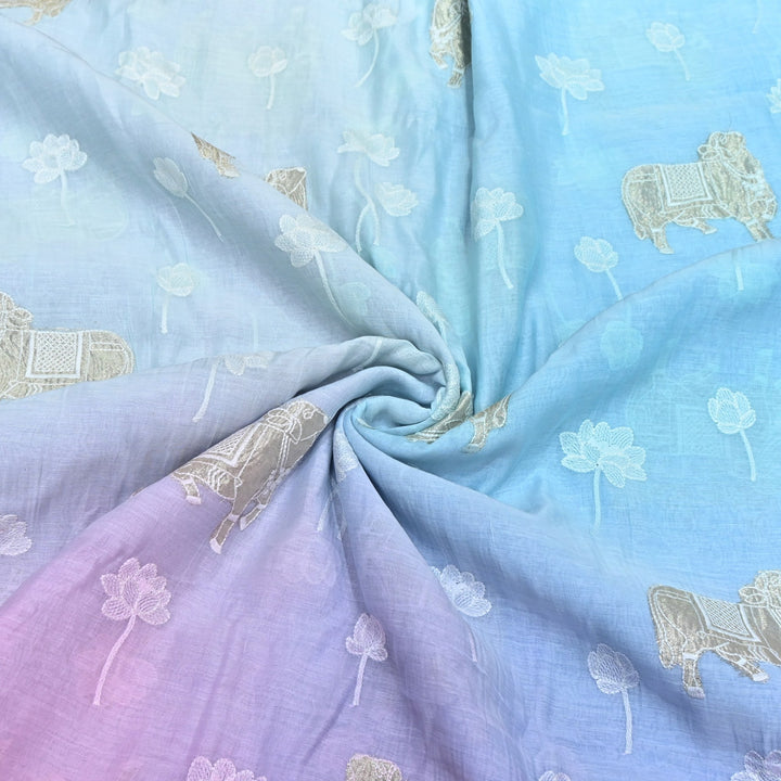 4D Shaded Mul Chanderi Embroidery Fabric-Designer Fabrics GP4049-1
