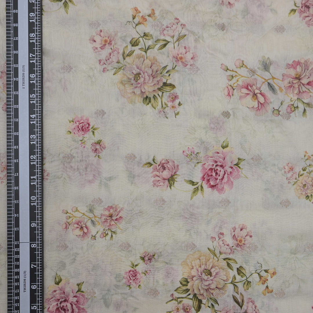 Off White Silk Chanderi Zari Print.| 248-389O