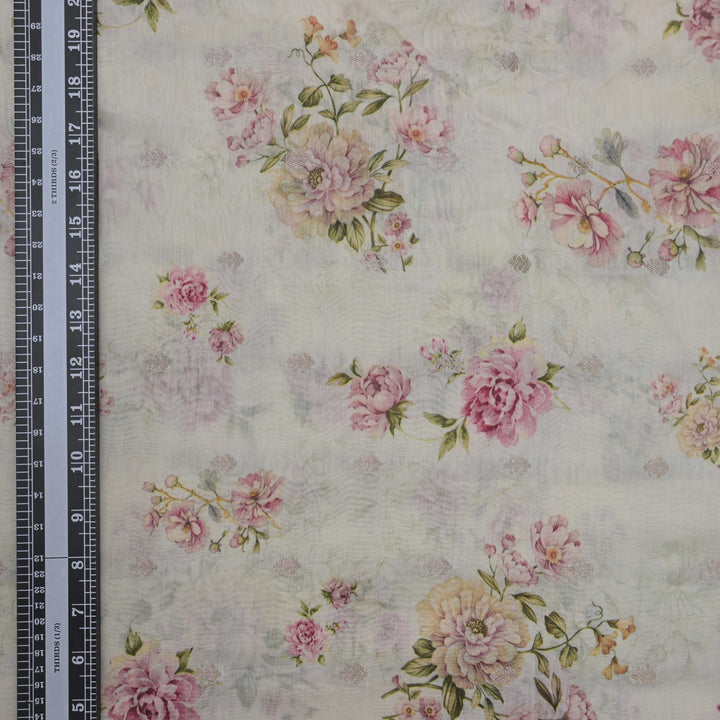 Off White Silk Chanderi Zari Print.| 248-389O