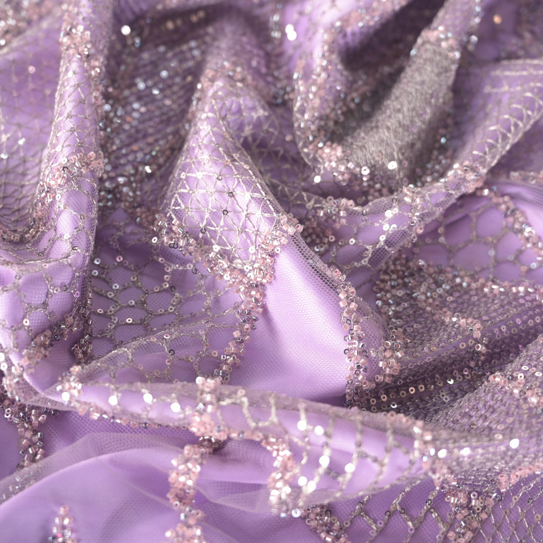 Lavender Imported Net Fabric with allover Sequins & Zari Embroidery