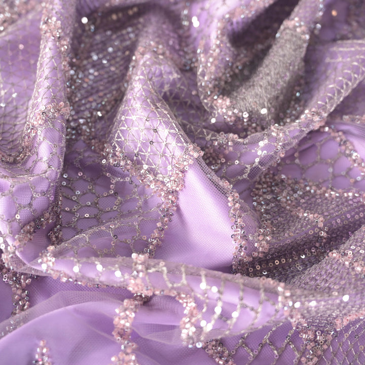 Lavender Imported Net Fabric with allover Sequins & Zari Embroidery