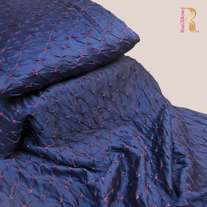 Denim Blue Pure Silk Chanderi Bandhni Fabric | CN-79-1079