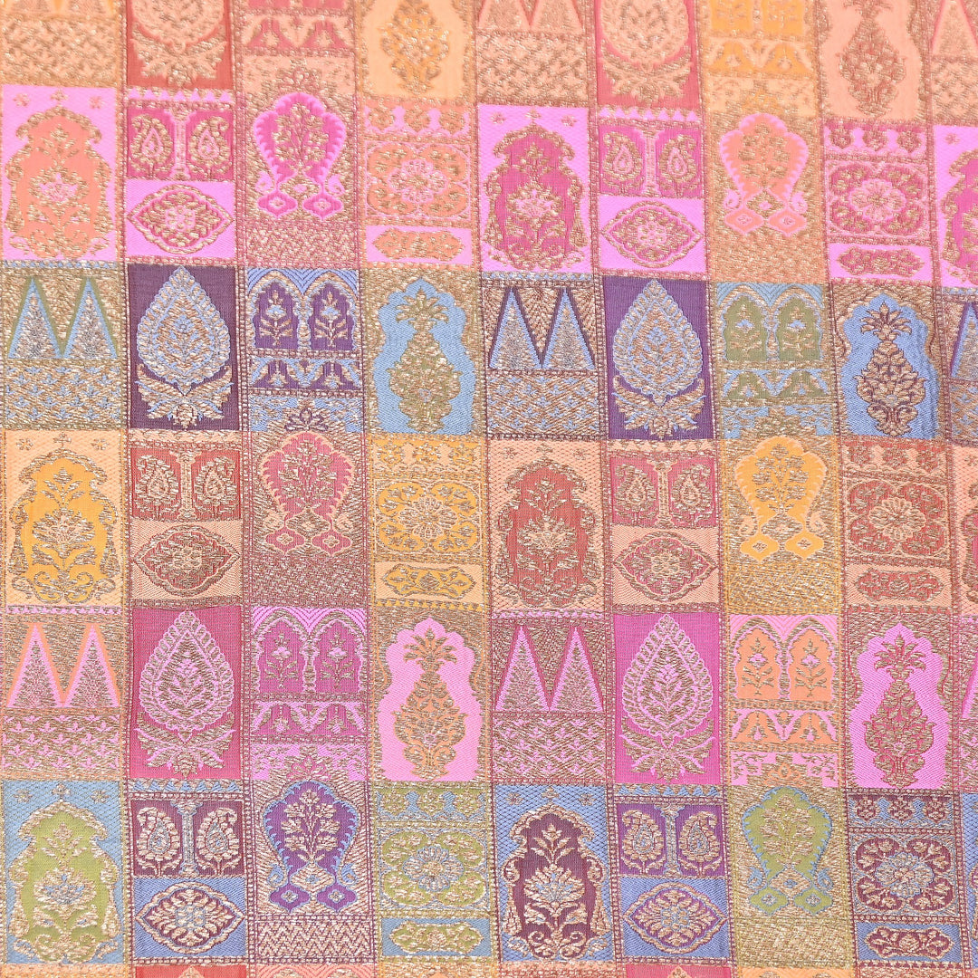 Multi Rangoli Brocade Fabric – Premium Zari Woven Designer Brocade Fabric 001006-A22