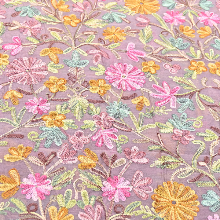 MULTICOLOR FLORAL THREAD EMBROIDERED MAL CHANDERI FABRIC- SA2894- 01