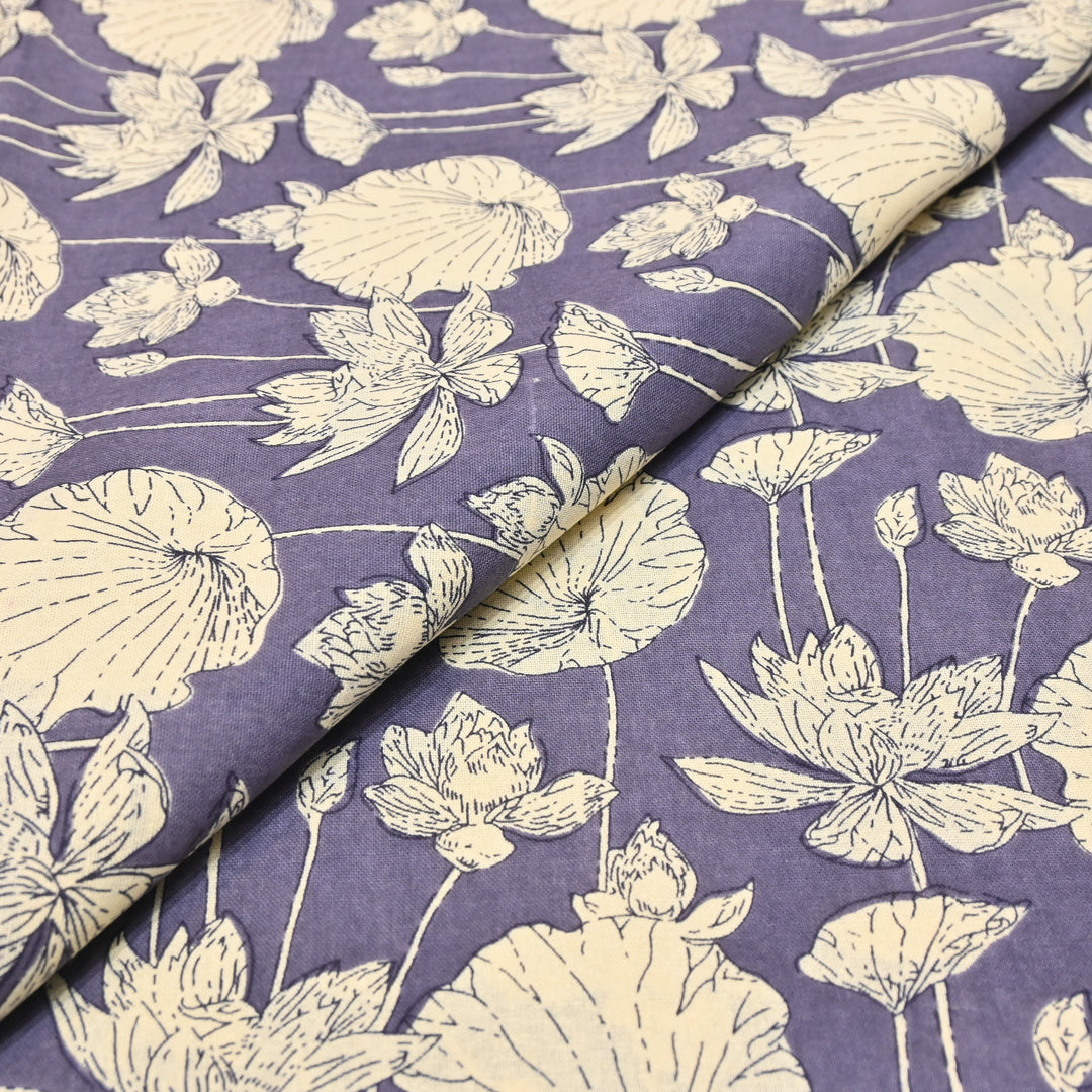Dark Purple Cotton Linen Print