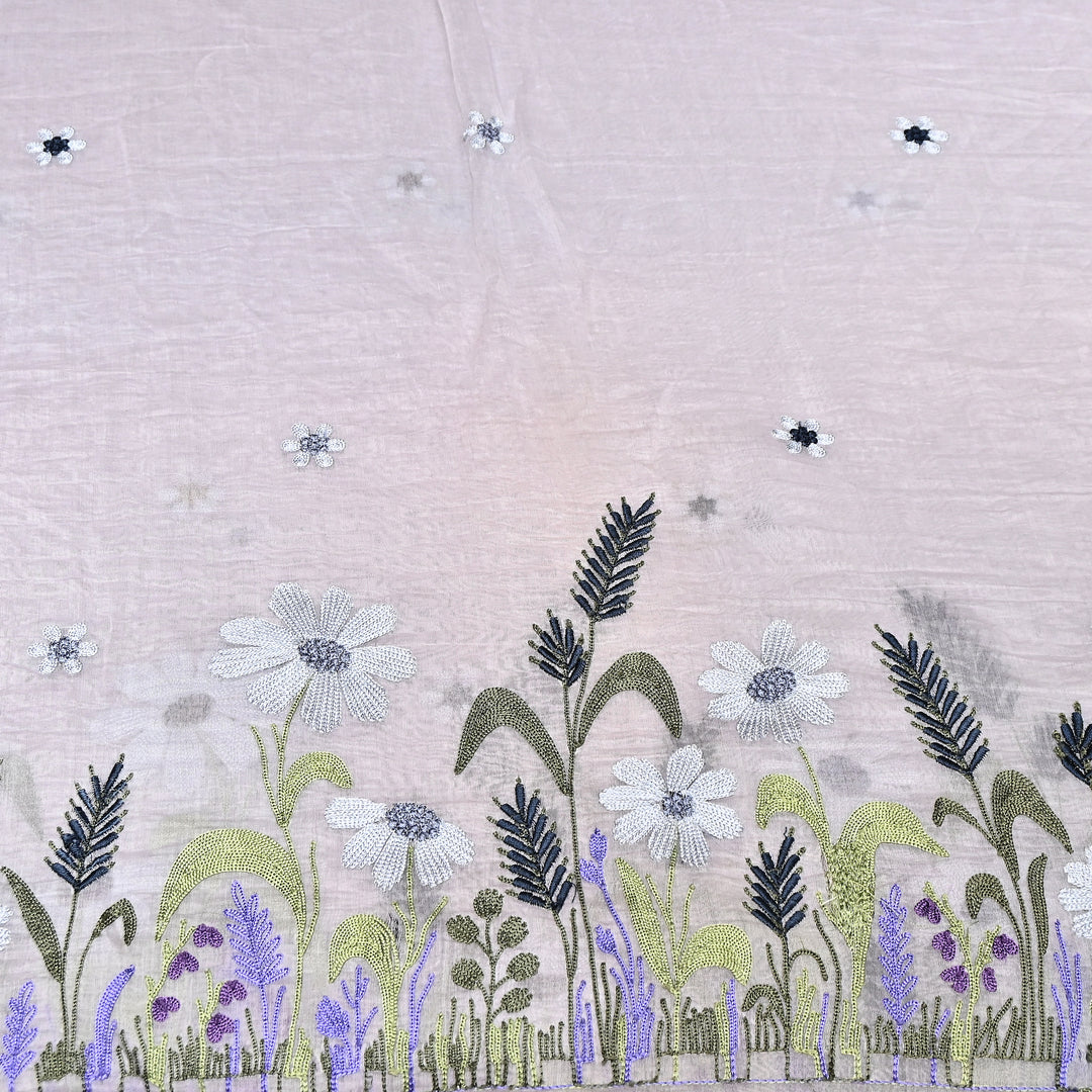 Mul Chanderi Floral Thread Embroidery Fabric – Soft Breathable Designer Fabric- V1659C-4