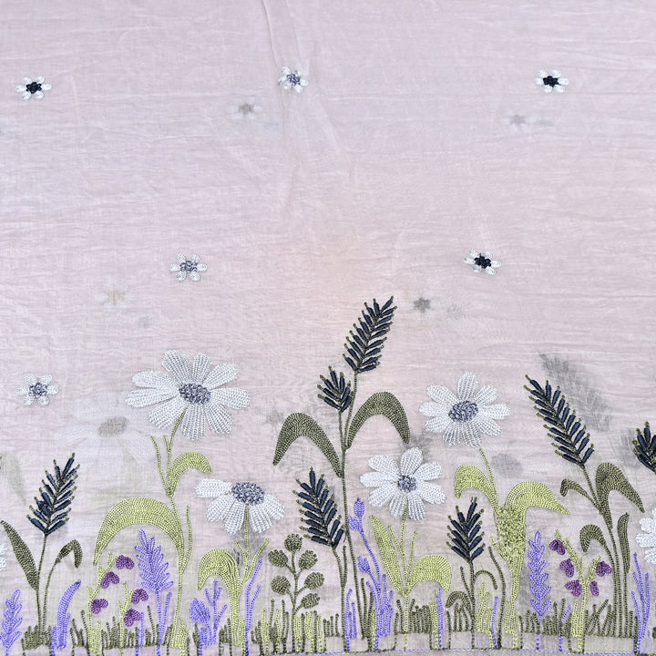 Mul Chanderi Floral Thread Embroidery Fabric – Soft Breathable Designer Fabric- V1659C-4