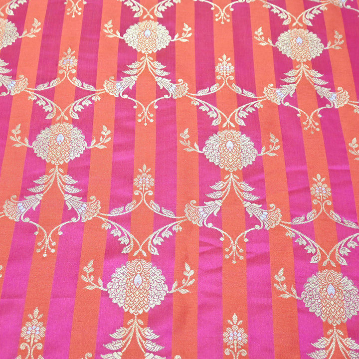 Bright Pink Mina Zari Brocade Fabric