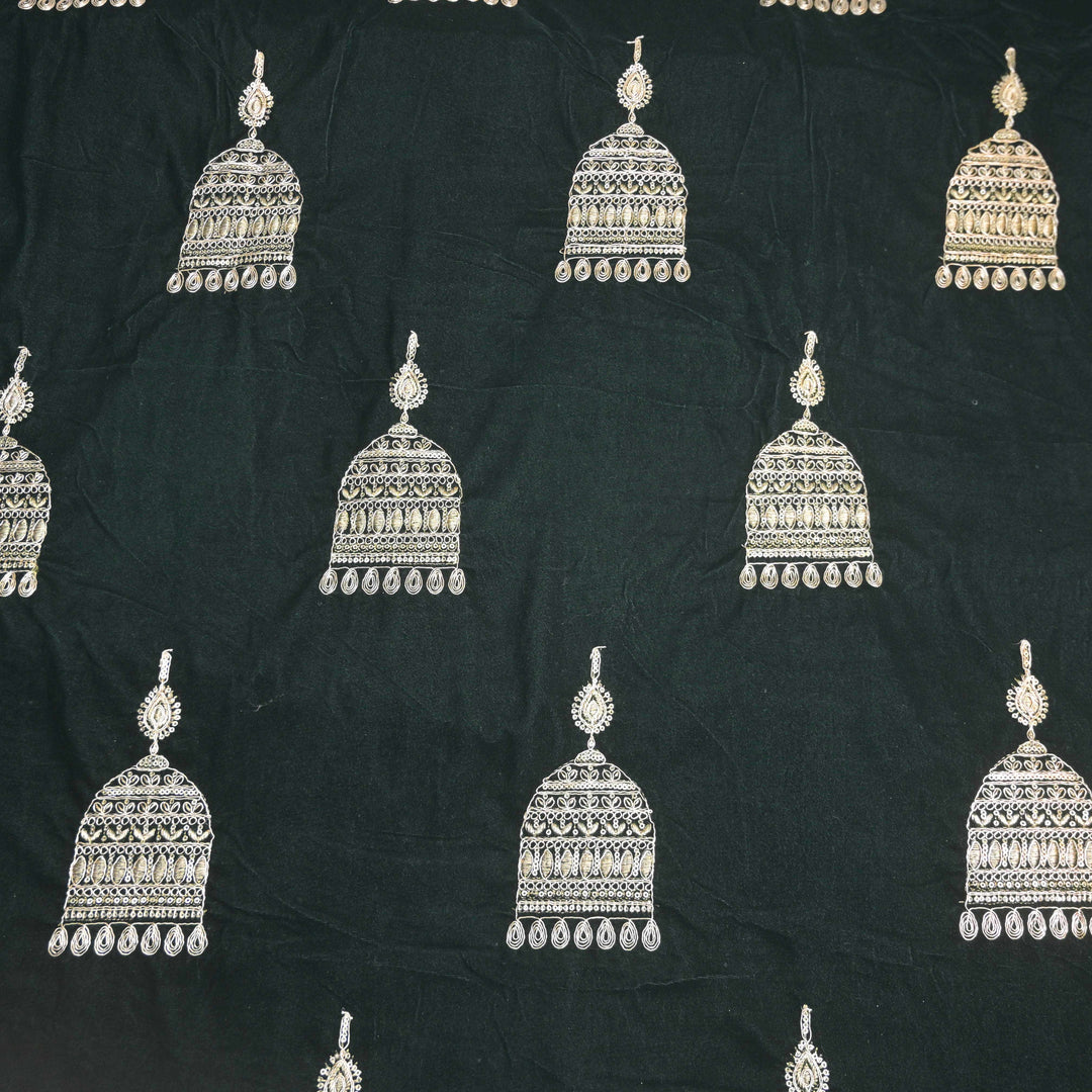Dark green Embroidery Zari Work velvet fabric | 947-266G