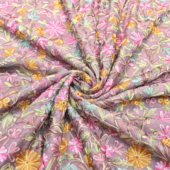 MULTICOLOR FLORAL THREAD EMBROIDERED MAL CHANDERI FABRIC- SA2894- 01