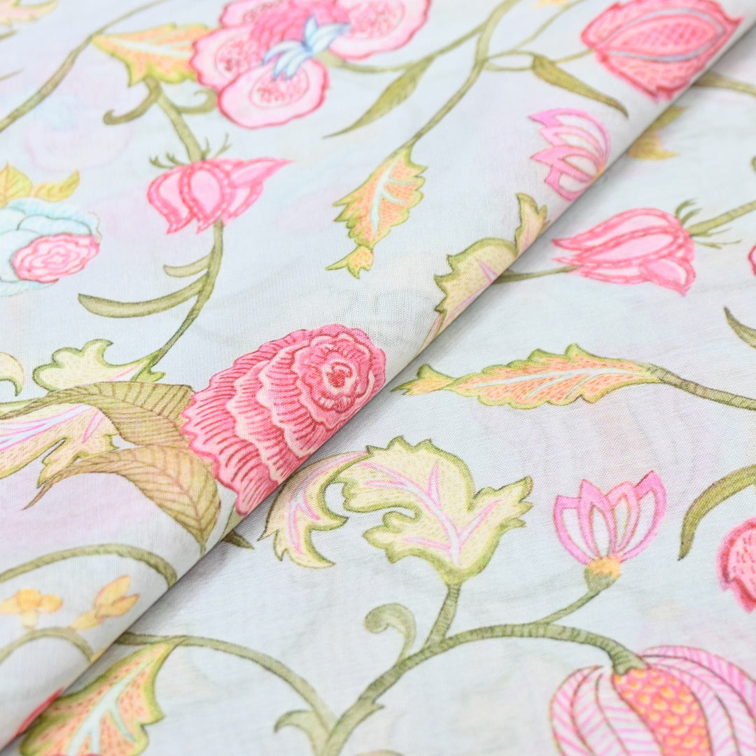 Multi Color Mul Chanderi Digital Print Fabric GT0185-10