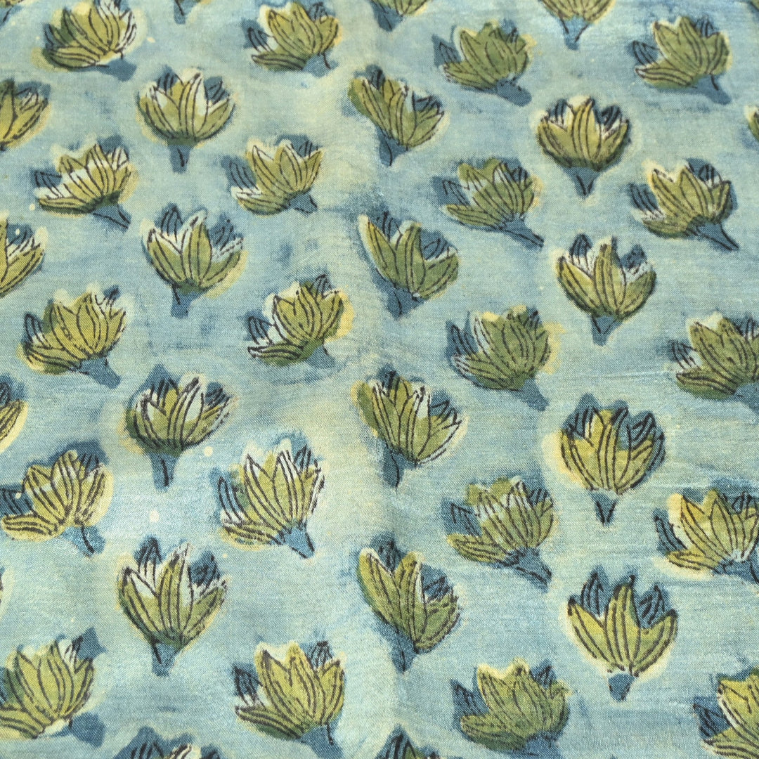 Mushrum Satin Vanaspati Print Fabric– Soft Luxury Designer Printed Fabric KK1217-1B