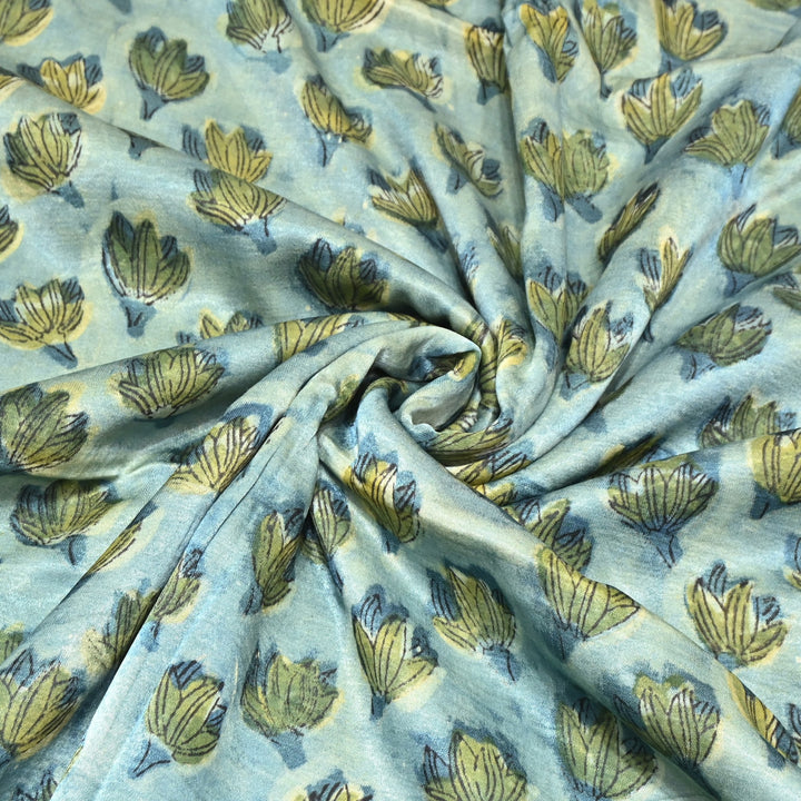 Mushrum Satin Vanaspati Print Fabric– Soft Luxury Designer Printed Fabric KK1217-1B