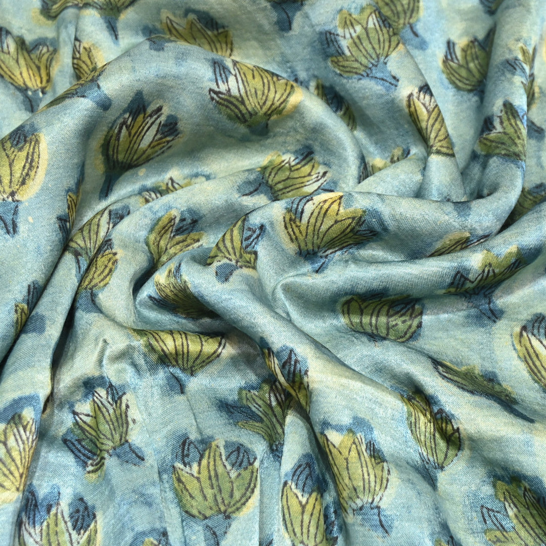 Mushrum Satin Vanaspati Print Fabric– Soft Luxury Designer Printed Fabric KK1217-1B