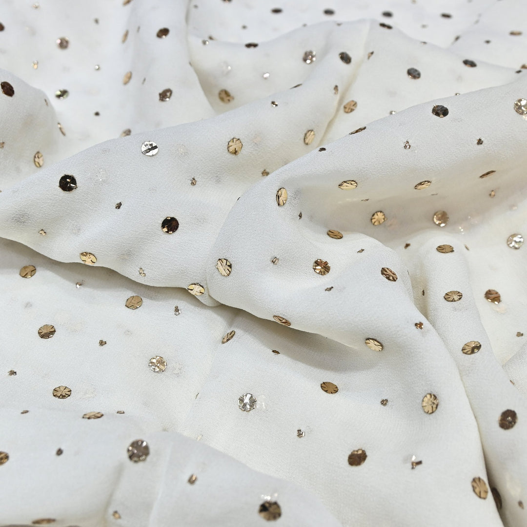 Dyeable Pure Silk Georgette Handwork Mukaish Fabric CC1501