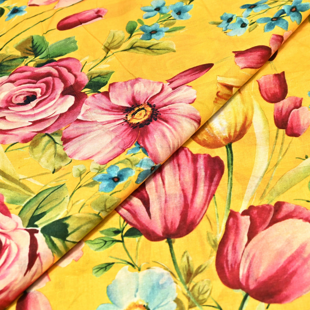 Designer Floral Cotton Digital Print Fabric-Soft Breathable Designer Cotton Fabric SNT165-1