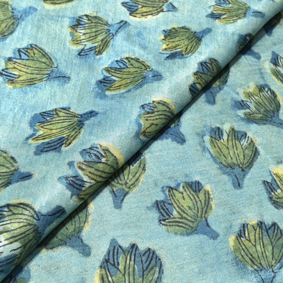 Mushrum Satin Vanaspati Print Fabric– Soft Luxury Designer Printed Fabric KK1217-1B