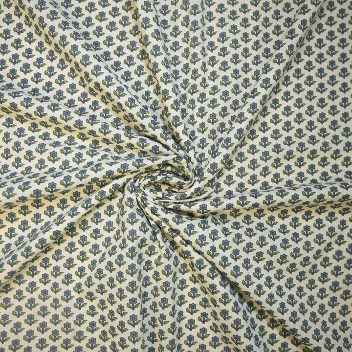 Green Mini Floral Buti Printed Cotton Fabric