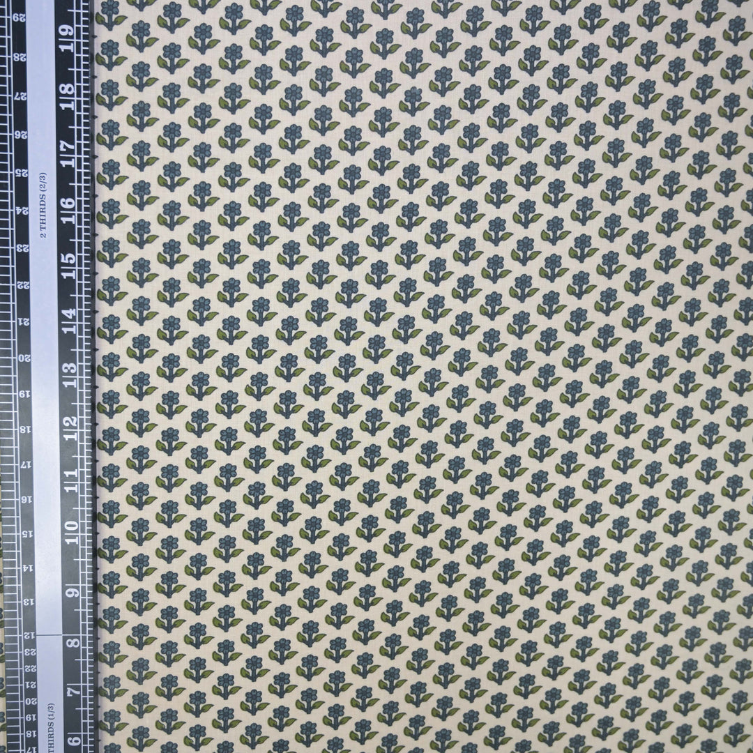 Green Mini Floral Buti Printed Cotton Fabric