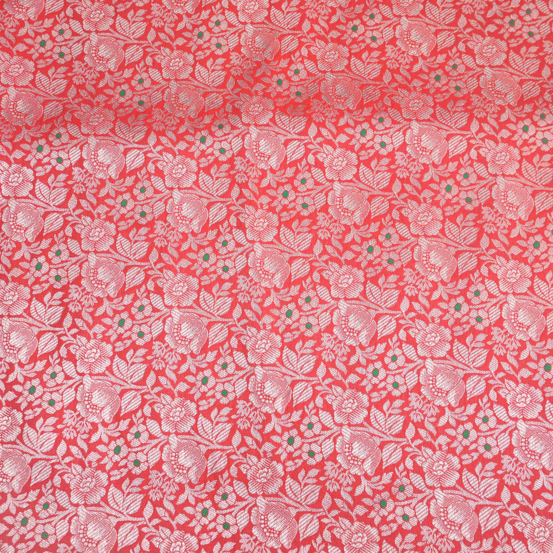 Coral Red Silk Meena Zari Brocade | B-22-187