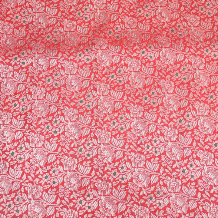 Coral Red Silk Meena Zari Brocade | B-22-187