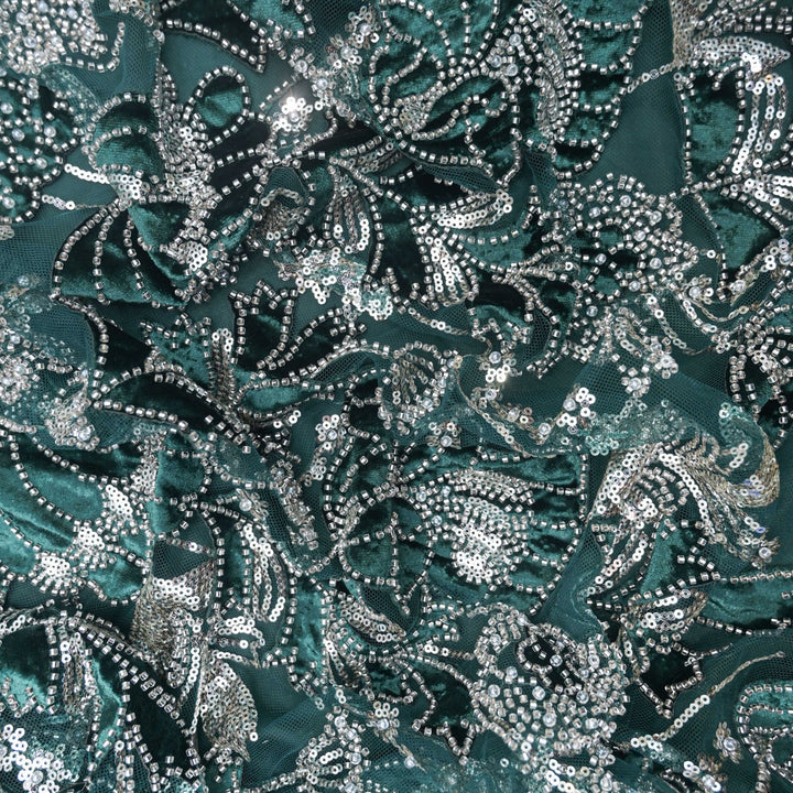 Imported Net Cutdana Sequins With Velvet Patchwork Embroidery Fabrics-24T75G