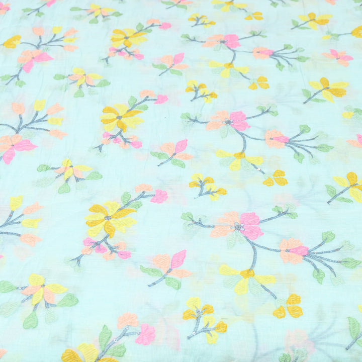 Mul Chanderi Thread & Sequins Embroidery Fabric – Soft Lightweight Designer Fabric-V1893C-1D