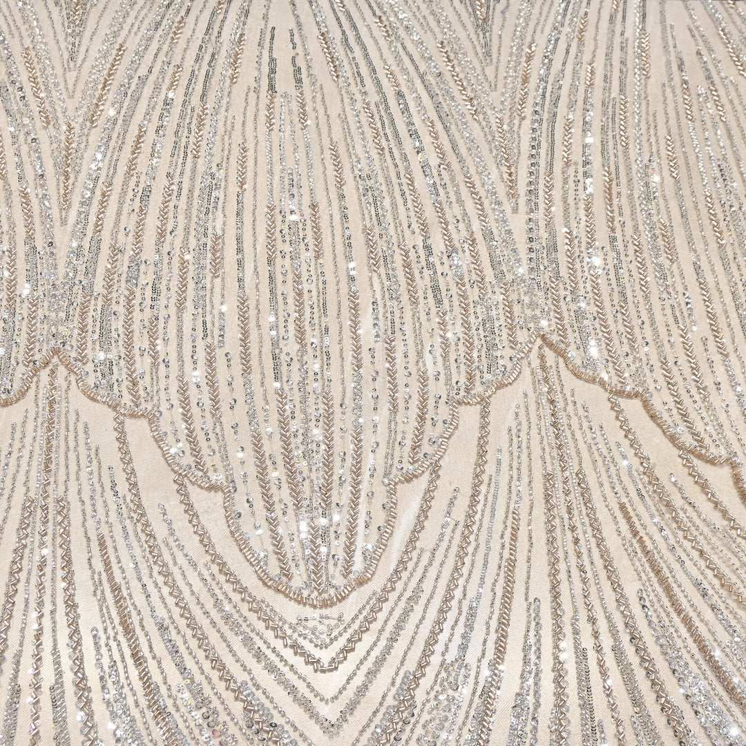 Imported Heavy Beaded & Sequin Embroidery Net Fabric- 594150