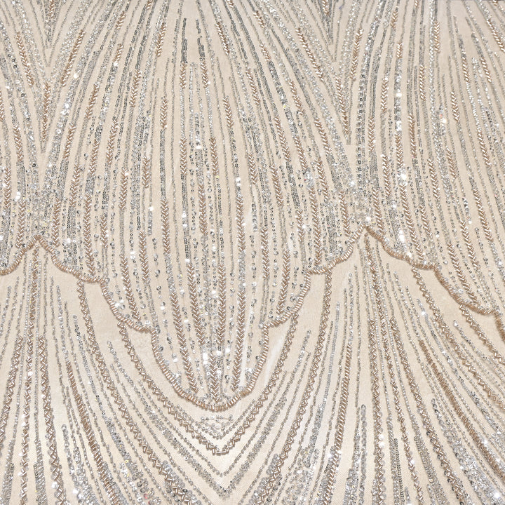 Imported Heavy Beaded & Sequin Embroidery Net Fabric- 594150