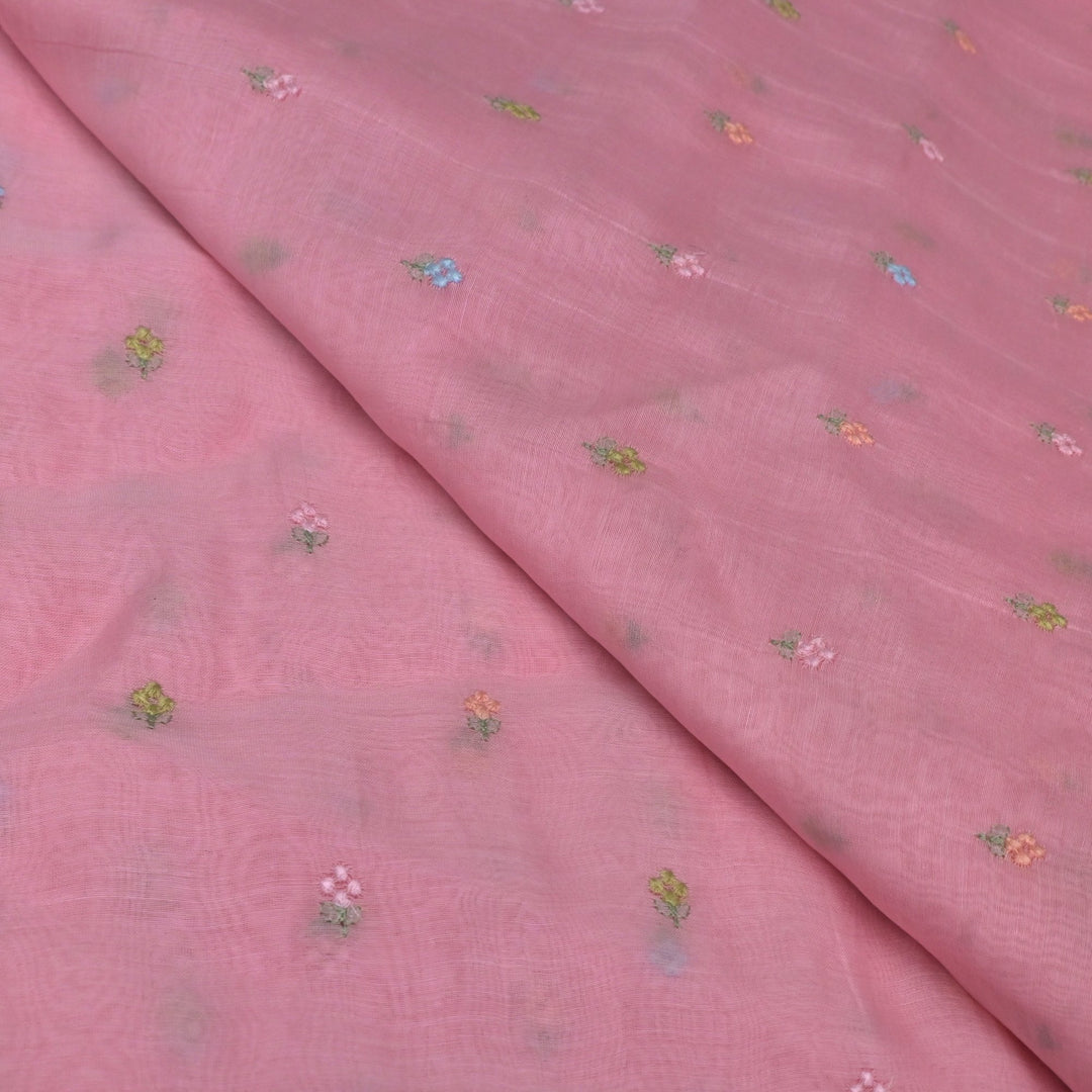 Cotton Chanderi Multi Thread Buti Embroidery Fabric