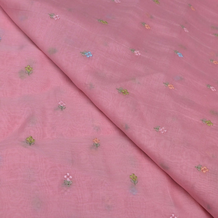 Cotton Chanderi Multi Thread Buti Embroidery Fabric