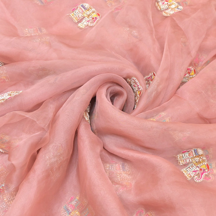 Dyed Silk Organza Moti With Zari Embroidery Fabrics