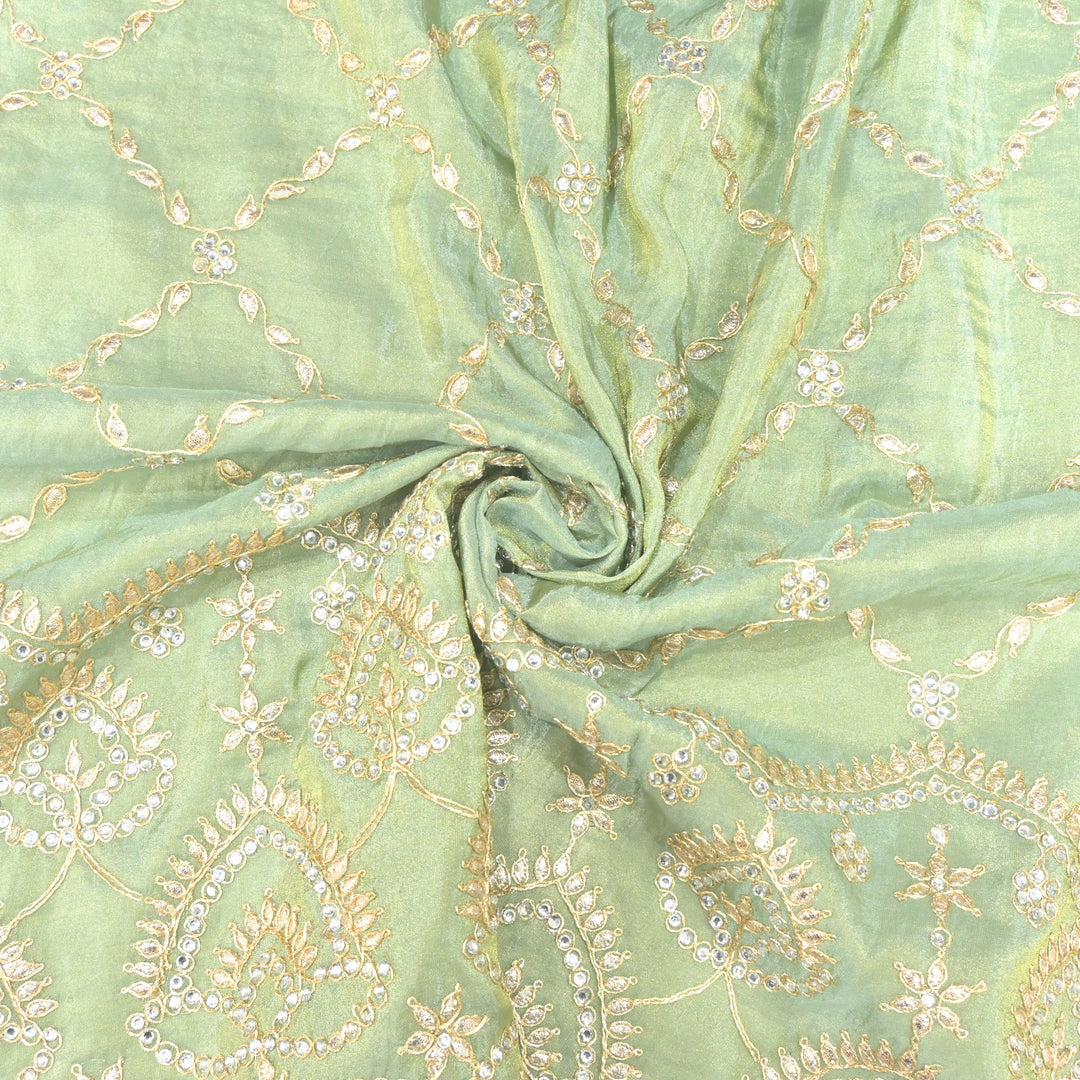 Tissue Zari With Stone Hand Embroidery Fabrics