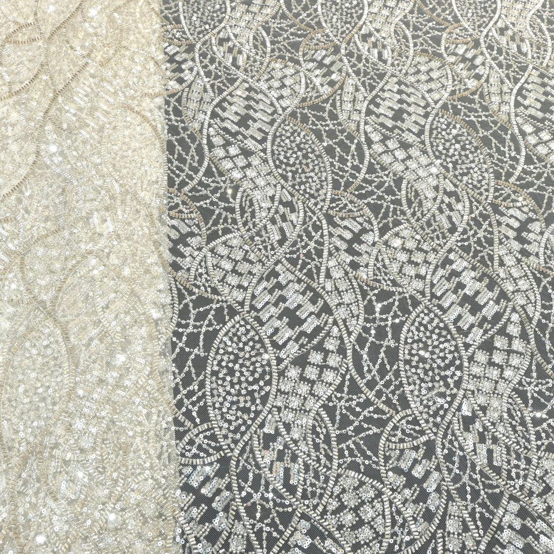 Imported Net Cutdana With Sequins Handwork Embroidery Fabrics