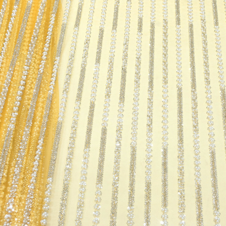 Imported Net Cutdana Pearls With Sequins Handwork Embroidery Fabrics
