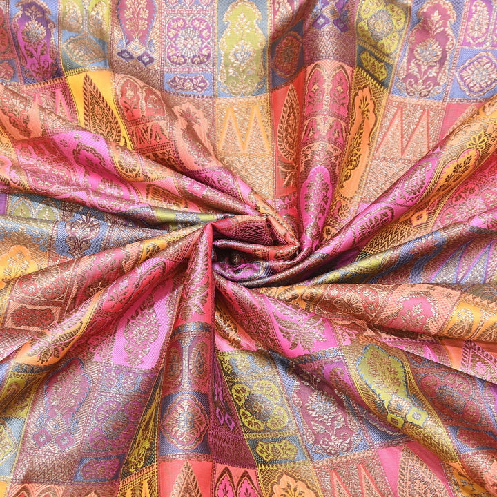 Multi Rangoli Brocade Fabric – Premium Zari Woven Designer Brocade Fabric 001006-A22