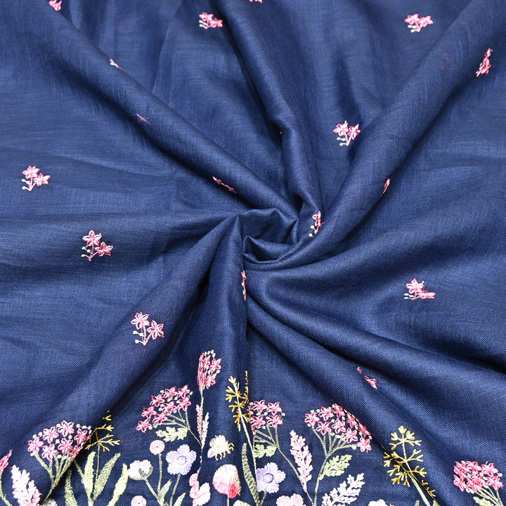 Floral Linen Thread Embroidered Designer Fabric - TF40161-4
