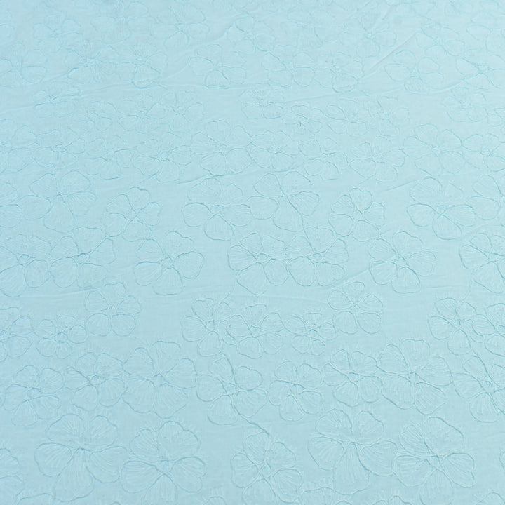 Sky Blue Color Cotton Floral Thread Embroidery Fabric – Soft Designer Embroidered Cotton Fabric 0AT112-1