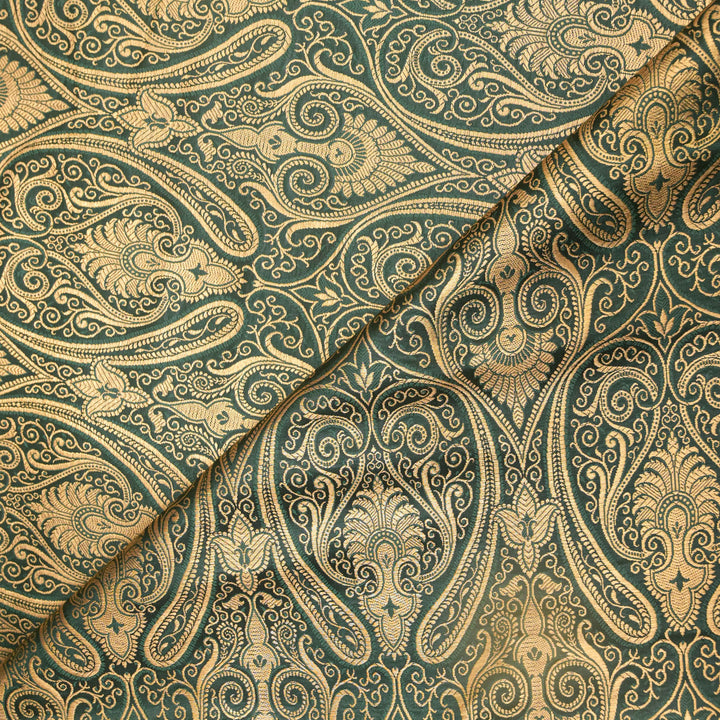 Teal Green Brocade with Metallic Gold Weave.| 100-23-114